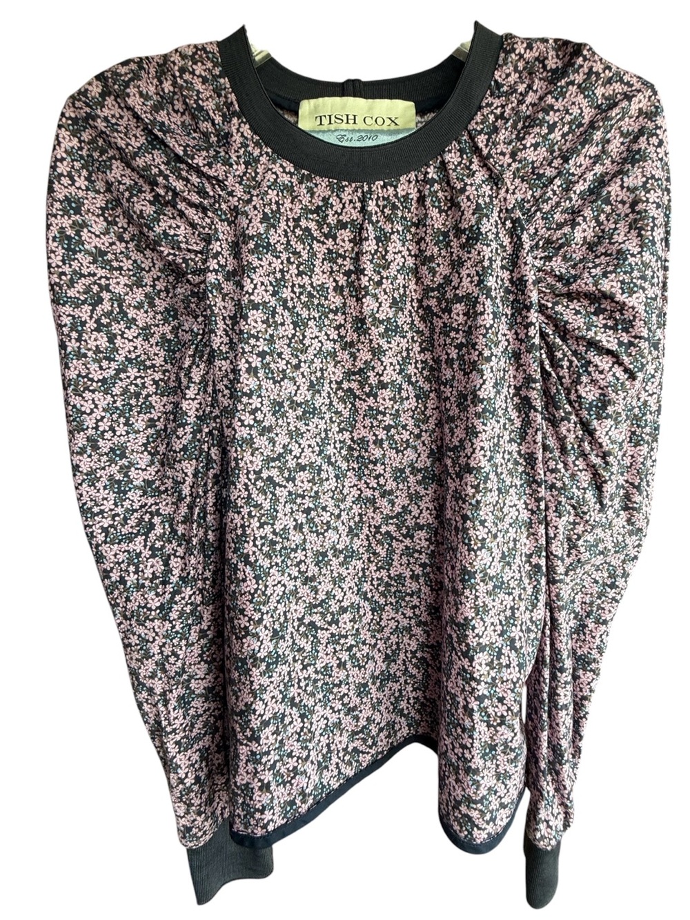 Tish Cox Pink Floral Long-Sleeve Crewneck Top Sz M